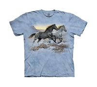 The Mountain T-Shirt de Running Free Horses pour Adulte, Unisexe, Bleu, L