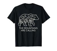 The Mountains are Calling - Line Art Forest - Randonnée Ours T-Shirt