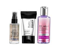 The Must-Have Lot de 3 flacons de maquillage 90 g Base de gel de silicone fixateur longue durée pour un look lumineux rosé, eau micellaire nettoyante infusée d'huile