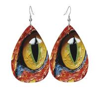 The Mysterious Eyes Boucles d'oreilles en cuir en forme de larme pour femme - Boucles d'oreilles pendantes légères en PVC avec crochets en argent 925, imprimés double face | Cadeau hypoallergénique
