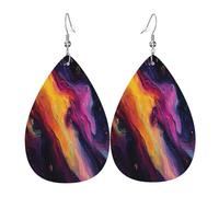 The mysterious Rainbow Sky Boucles d'oreilles en cuir en forme de larme pour femme - Boucles d'oreilles pendantes légères en PVC avec crochets en argent 925, imprimés double face | Cadeau