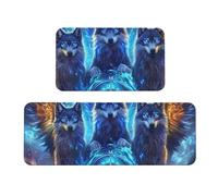 The Mystery Wolf Trio Lot de 2 tapis de cuisine antidérapants en bois pour la maison et le bureau