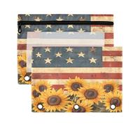 The National Flag and Sunflowers Lot de 2 trousses à crayons pour classeur à 3 anneaux avec fenêtre transparente avec fermeture éclair