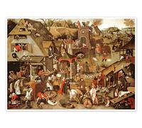 The Netherlandish Proverbs Poster de Pieter Brueghel d.J. 130 x 100 cm Marron Tableaux Décoration murale