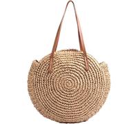 The New Literary Style Round Large Capacity One-Shoulder Straw Woven Bag Hand Woven Beach Women Bag (Marron), Marron, Taille Unique, Sacs À Bandoulière[H2285]