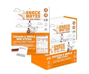 The New Primal Snack Mates Bâtonnets de viande, collations saines sans gluten pour enfants, à faible teneur en sucre et à haute teneur en protéines pour boîte à déjeuner, mini bâton séché paléo