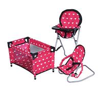 The New York Doll Collection Doll Mega Set Chaise Haute, 3-1 transat et Pack n Play de Couleur Rouge pour poupées de 18 Pouces / 46 cm