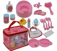 The New York Doll Collection Poupée Bébé Alimentation & Soins Accessoire Poupon Ensemble dans Fermeture éclair Porter Cas - 20 pièces Accessoires pour Poupées