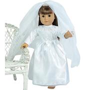 The New York Doll Collection Robe de mariée avec Noeud, Haut en Dentelle, Manches et Voile avec diadème pour poupées Mode Fille - Tenue de Mariage de poupée - s'adapte Poupées de 18 Pouces / 46 cm