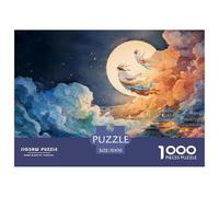 The Night Sunset Gradient with Clouds 1000 Pcs Carton Extra-épais Coffret De Puzzles Full Moon Landscape Stimulant Et Éducatif Défi Unique Puzzles pour Adultes Et Enfants 70x50cm/1000pcs