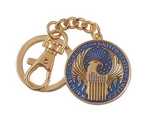The Noble Collection Fantastic Beasts MACUSA Emblem Keychain - 1.5in (3.5cm) Finely Detailed Gold Enamelled Keychain - Officially Licensed Film Set Movie Props Gifts