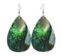 The noble Peacock Boucles d'oreilles en cuir en forme de larme pour femme - Boucles d'oreilles pendantes légères en PVC avec crochets en argent 925, imprimés double face | Cadeau hypoallergénique