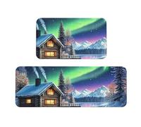 The Northern Lights And The Cabin Lot de 2 tapis de cuisine antidérapants en bois pour la maison et le bureau