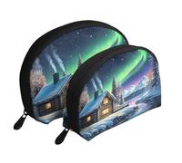 The Northern Lights and The Cabin Lot de 2 trousses de toilette de voyage portables Motif aurores boréales, blanc, Taille unique