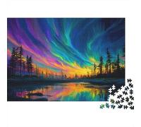 The Northern Lights Dance Over an Enchanting Forest,Puzzles pour Adultes 1000pcs (75x50cm),Jeux De Défi