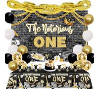The Notorious One Décorations d'anniversaire pour garçon, guirlande de ballons en chaîne dorée avec toile de fond, décoration de cupcakes à paillettes pour fête hip-hop