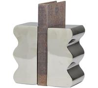 The Novogratz Lot de 2 Serre-Livres décoratifs en Aluminium avec Motif Vague - Antidérapants - 3 W - 15,2 cm de Haut - Argent