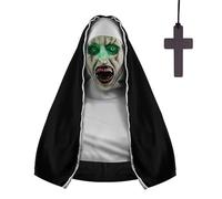 The Nun Masque d'horreur, masque d'Halloween The Nun, masques effrayants, avec lumière verte et collier croix, masque d'Halloween, costume de nonne cosplay, décoration d'Halloween effrayante, parfait