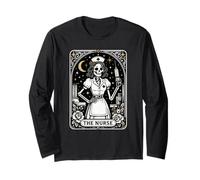 The Nurse Tarot Skeleton Night Shift RN Vintage Graphic Manche Longue