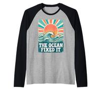 The Ocean Fixed It Retro Beach Waves Sun Manche Raglan
