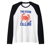 The Ocean is Calling Funny Nature Beach Crab Back Hommes Femmes Manche Raglan