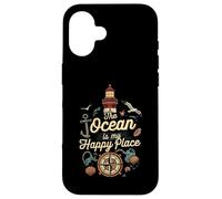 The Ocean is My Happy Place Lighthouse Nautical Design Coque pour iPhone 16
