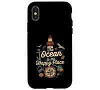 The Ocean is My Happy Place Lighthouse Nautical Design Coque pour iPhone X/XS