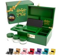 The OG Stash Boîte de rangement - Grande boîte en bambou avec serrure à combinaison, couvercle magnétique, plateau de rangement, 3 bocaux et brosse - Kit de verrouillage décoratif portable en bois