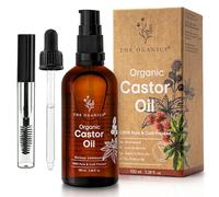 THE OGANICS® Castor Oil 50ml - Organic 100% Pure, Cold-Pressed, Natural - for Eyelashes, Eyebrows, Hair & Nails - Vegan, Cruelty-Free - Glass Bottle with Pipette + 2 Brow & Eyeliner Brushes