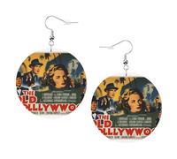 The Old Hollywood Boucles d'oreilles rondes en cuir PVC imprimé double face avec crochets plaqués argent 925, taille unique, argent sterling, pierre d'or, One Size, Argent sterling, goldstone