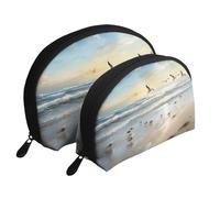 The Old Hollywood Trousse de maquillage portable avec fermeture éclair et compartiments intérieurs, La plage avec des oiseaux de mer, Taille unique
