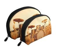The Old Hollywood Trousse de maquillage portable avec fermeture éclair et compartiments intérieurs, Music Drum in Field, Taille unique