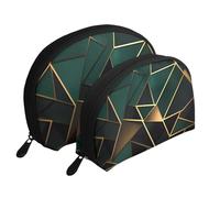 The Old Hollywood Trousse de maquillage portable avec fermeture éclair et compartiments intérieurs, Motif géométrique noir et doré, Taille unique