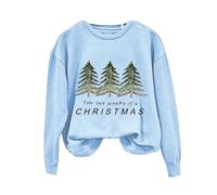 THE ONE WHERE 'S CHRISTMAS Femmes Mode Col Rond Casual Arbre de Noël Imprimé Manches Longues Top Sweatshirt Veste Femme, bleu clair, L