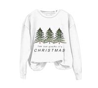 THE ONE WHERE 'S CHRISTMAS Femmes Mode Col Rond Décontracté Arbre de Noël Imprimé Manches Longues Top Sweatshirt Veste Femmes Sweat-shirts Légers Femmes Automne, blanc, L