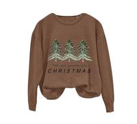 THE ONE WHERE 'S CHRISTMAS Femmes Mode Col Rond Décontracté Arbre de Noël Imprimé Manches Longues Top Sweatshirt Veste Femmes Sweat-shirts Légers Femmes Automne, café, XL