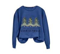 THE ONE WHERE 'S CHRISTMAS Femmes Mode Col Rond Décontracté Arbre de Noël Imprimé Manches Longues Top Sweatshirt Veste Femmes Sweat-shirts Légers Femmes Automne, bleu, M