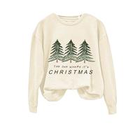 THE ONE WHERE 'S CHRISTMAS Femmes Mode Col Rond Décontracté Arbre de Noël Imprimé Manches Longues Top Sweatshirt Veste Femmes Sweat-shirts Légers Femmes Automne, beige, XL