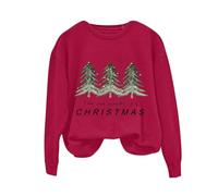 THE ONE WHERE 'S CHRISTMAS Femmes Mode Col Rond Décontracté Arbre de Noël Imprimé Manches Longues Top Sweatshirt Veste Femmes Sweat-shirts Légers Femmes Automne, Rouge, S