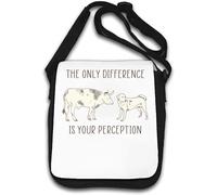 The Only Difference Is Your Perception Vache and Dog Graphic Go Sac à bandoulière végétalien Blanc