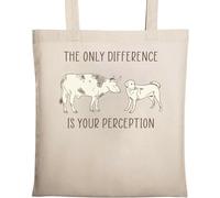 The Only Difference is Your Perception Vache and Dog Graphic Go Vegan Natural Ecological Cotton Tote Bag Beige