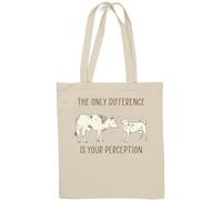The Only Difference is Your Perception Vache and Dog Graphic Go Vegan Sac fourre-tout en coton naturel Blanc