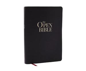 The Open Bible: Read and Discover the Bible for Yourself (KJV, Black Leathersoft, Red Letter, Comfort Print, Thumb Indexed)