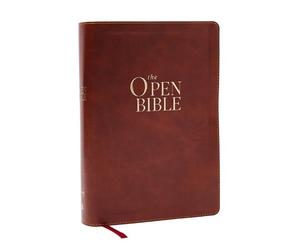 The Open Bible: Read and Discover the Bible for Yourself (KJV, Brown Leathersoft, Red Letter, Comfort Print)