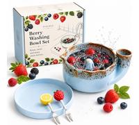 The Original Artisan Swirling Berry Bowl Ceramic Fruit Washer with Strainer