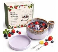 The Original Artisan Swirling Berry Bowl Ceramic Fruit Washer with Strainer