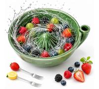 The Original Artisan Swirling Berry Bowl Ceramic Fruit Washer with Strainer