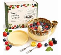 The Original Artisan Swirling Berry Bowl Ceramic Fruit Washer with Strainer