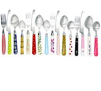 The Original Brink House Eclectic Collection Mix & Match Ménagère en acier inoxydable avec poignées multicolores / 16 pièces avec support en métal / ustensiles de style de vie pour la maison