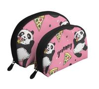 The Panda is Eating Lot de 2 trousses de toilette de voyage Motif pizza, blanc, Taille unique